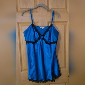 2-Piece Satin Chemise Set with Black Lace Trim